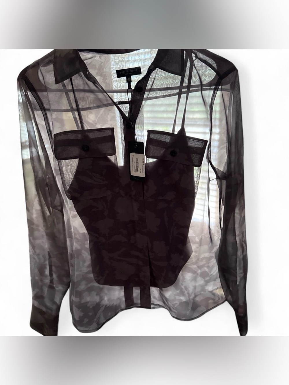 rag & bone Sheer Button-Down Blouse in Taupe Mauve